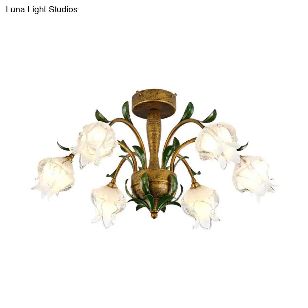 DecorBites™ DecorBites™ Brass Metal LED Ceiling Light: Countryside Flower Style, 6/8/10 Bulbs, Semi Flush Mount for Bedroom