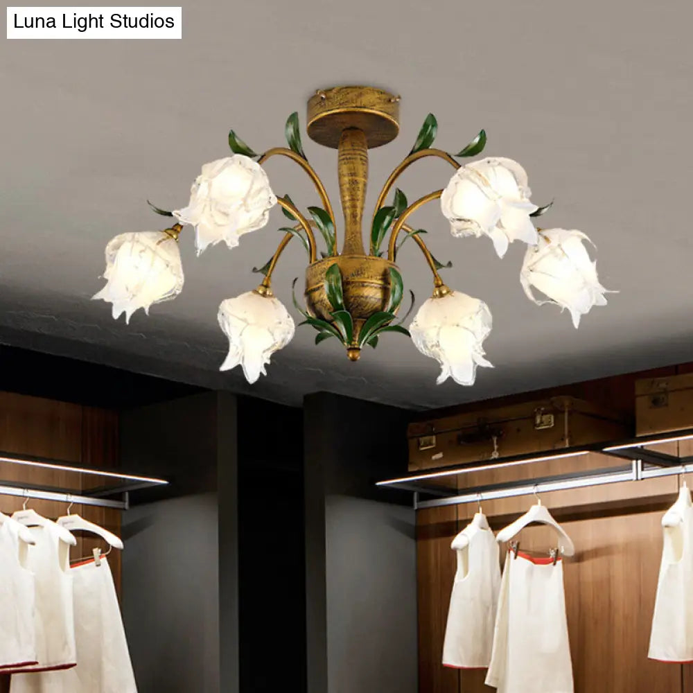 DecorBites™ DecorBites™ Brass Metal LED Ceiling Light: Countryside Flower Style, 6/8/10 Bulbs, Semi Flush Mount for Bedroom