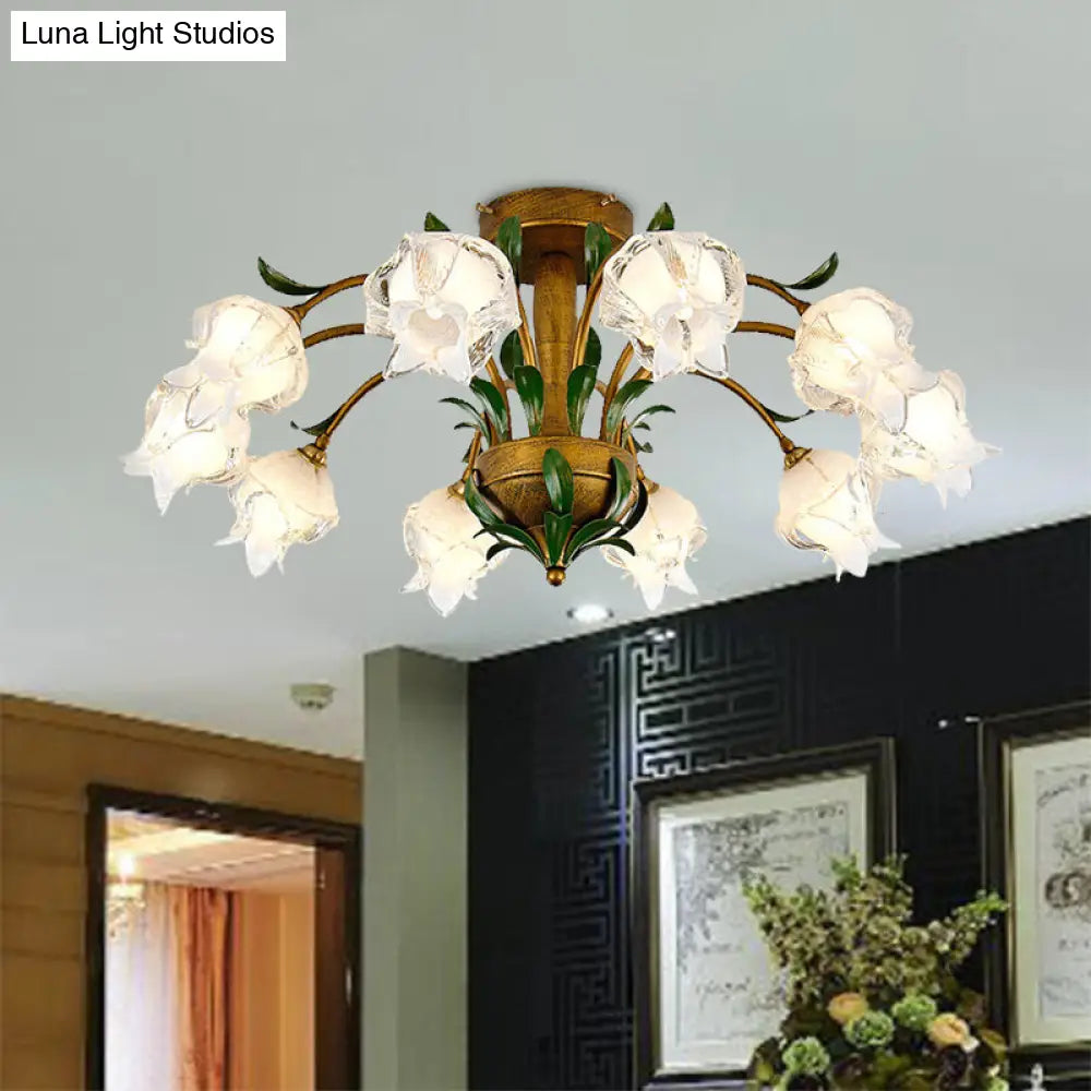 DecorBites™ DecorBites™ Brass Metal LED Ceiling Light: Countryside Flower Style, 6/8/10 Bulbs, Semi Flush Mount for Bedroom