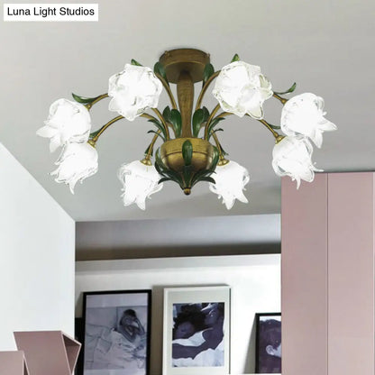 DecorBites™ DecorBites™ Brass Metal LED Ceiling Light: Countryside Flower Style, 6/8/10 Bulbs, Semi Flush Mount for Bedroom