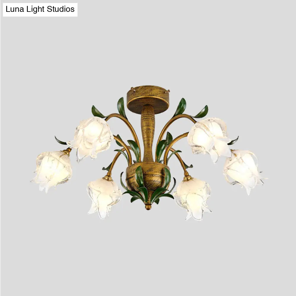 DecorBites™ DecorBites™ Brass Metal LED Ceiling Light: Countryside Flower Style, 6/8/10 Bulbs, Semi Flush Mount for Bedroom