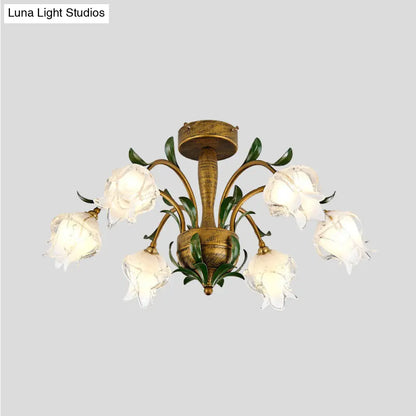 DecorBites™ DecorBites™ Brass Metal LED Ceiling Light: Countryside Flower Style, 6/8/10 Bulbs, Semi Flush Mount for Bedroom