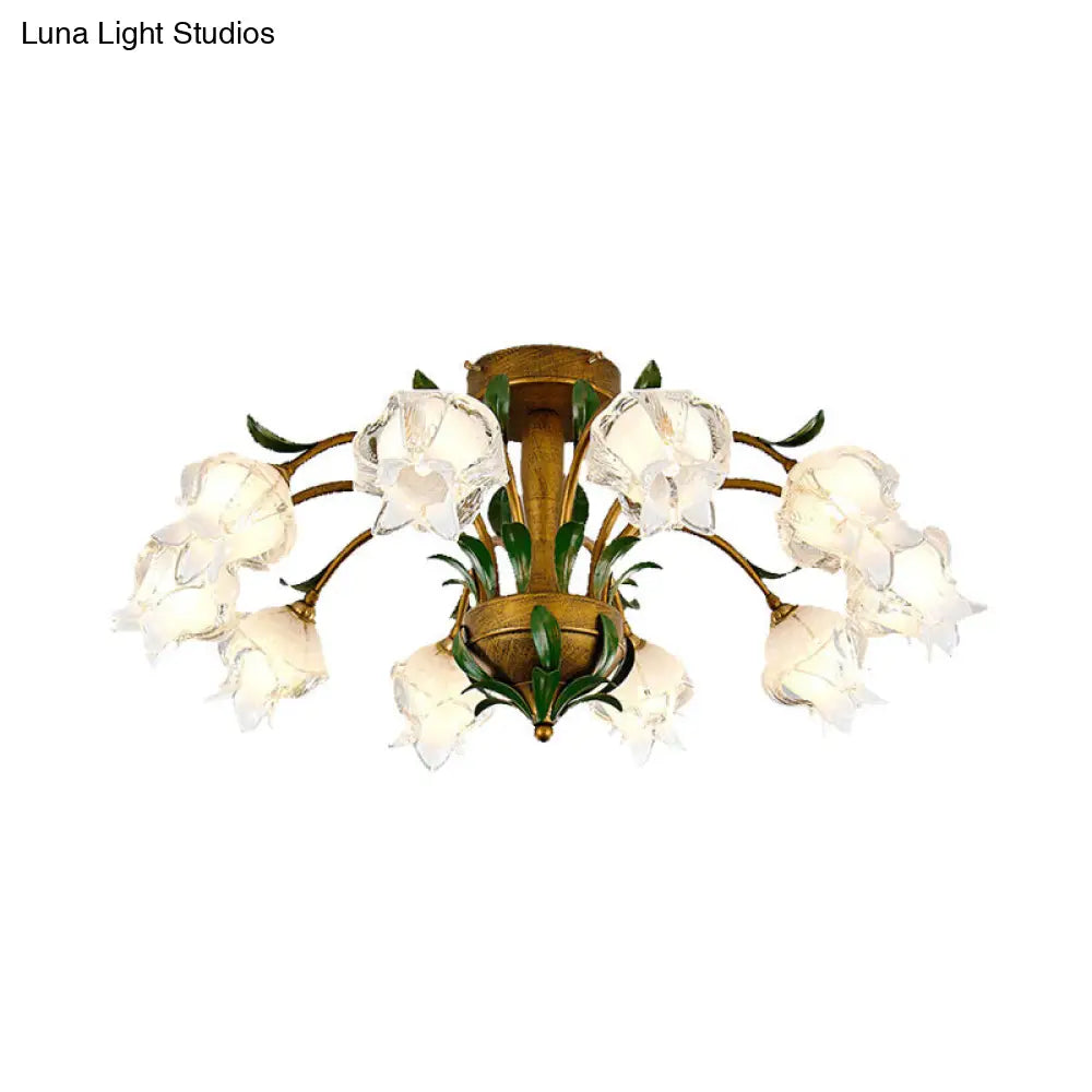 DecorBites™ DecorBites™ Brass Metal LED Ceiling Light: Countryside Flower Style, 6/8/10 Bulbs, Semi Flush Mount for Bedroom