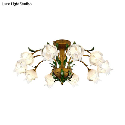 DecorBites™ DecorBites™ Brass Metal LED Ceiling Light: Countryside Flower Style, 6/8/10 Bulbs, Semi Flush Mount for Bedroom