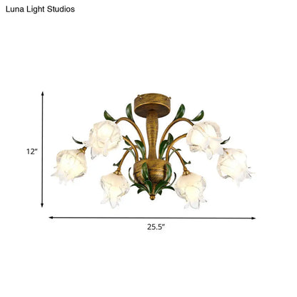DecorBites™ DecorBites™ Brass Metal LED Ceiling Light: Countryside Flower Style, 6/8/10 Bulbs, Semi Flush Mount for Bedroom