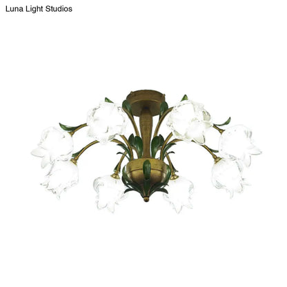 DecorBites™ DecorBites™ Brass Metal LED Ceiling Light: Countryside Flower Style, 6/8/10 Bulbs, Semi Flush Mount for Bedroom
