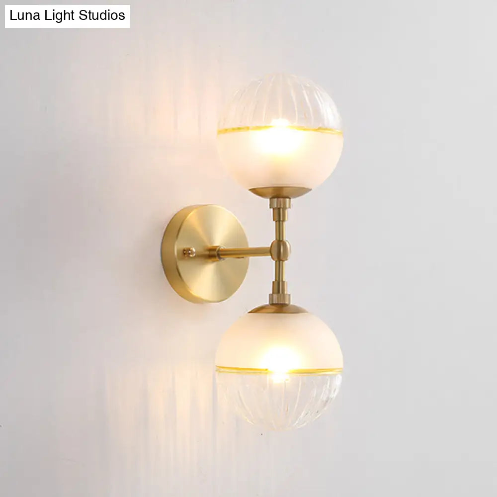 DecorBites™ DecorBites™ Brass Modern Spherical Wall Sconce with Frosted Glass and 2 Bulbs