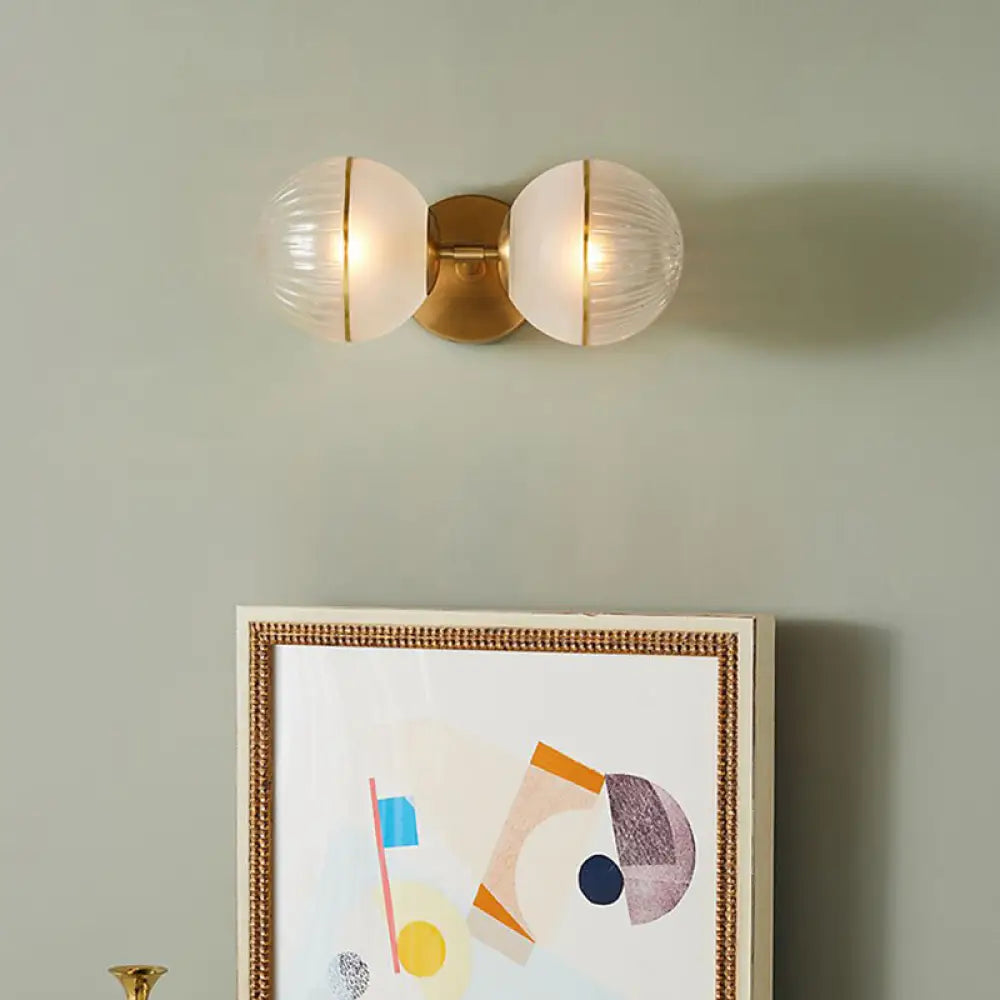 DecorBites™ DecorBites™ Brass Modern Spherical Wall Sconce with Frosted Glass and 2 Bulbs