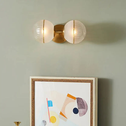 DecorBites™ DecorBites™ Brass Modern Spherical Wall Sconce with Frosted Glass and 2 Bulbs