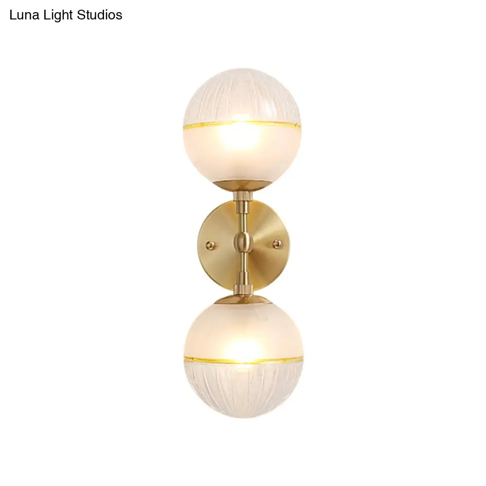 DecorBites™ DecorBites™ Brass Modern Spherical Wall Sconce with Frosted Glass and 2 Bulbs