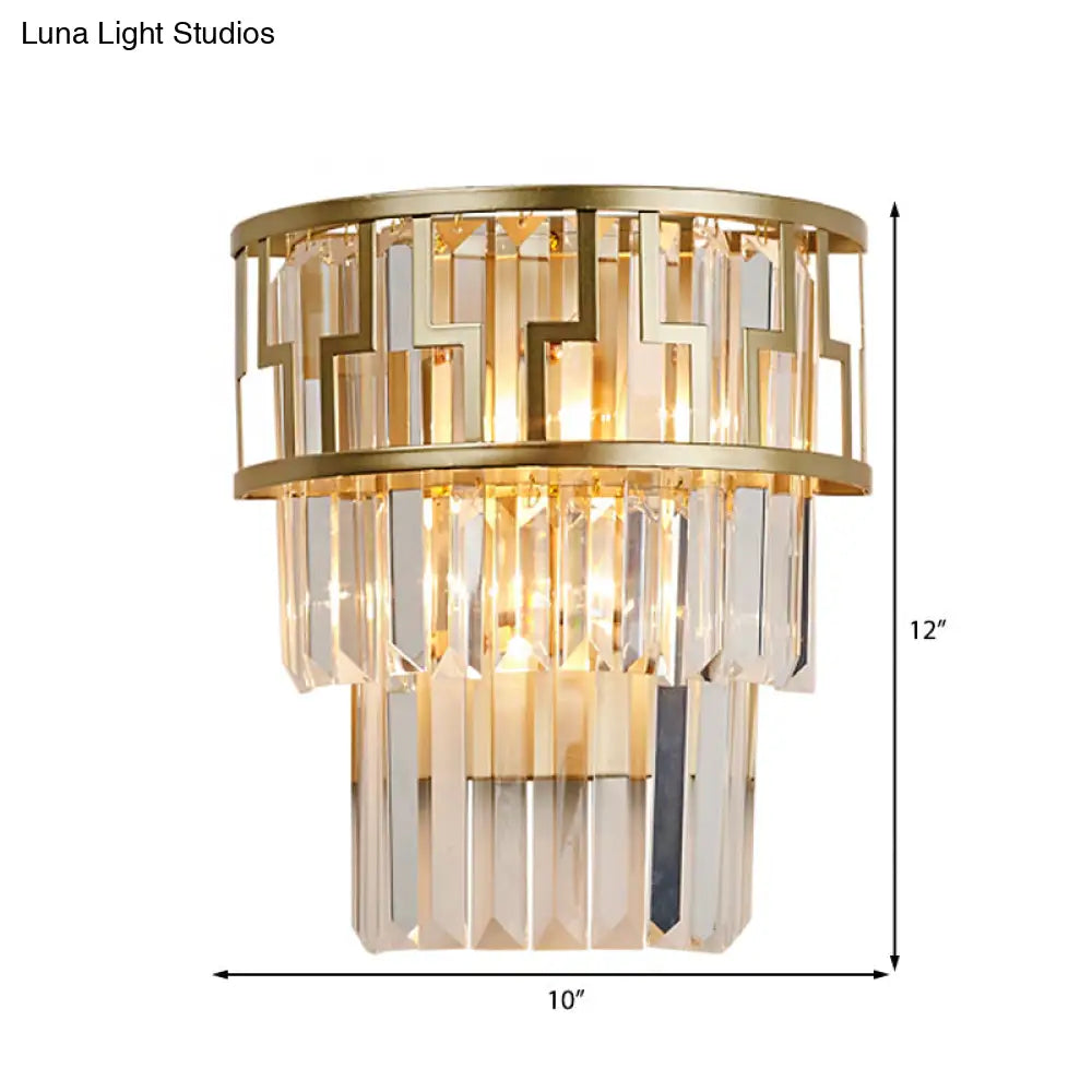 DecorBites™ Brass Modernism Layered Wall Lamp with Clear Crystal - 2 Lights Bedside Sconce Fixture