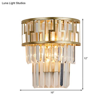 DecorBites™ Brass Modernism Layered Wall Lamp with Clear Crystal - 2 Lights Bedside Sconce Fixture