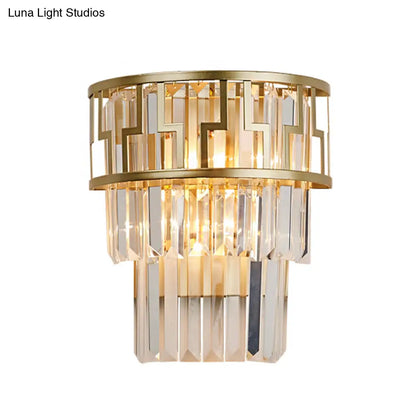 DecorBites™ Brass Modernism Layered Wall Lamp with Clear Crystal - 2 Lights Bedside Sconce Fixture