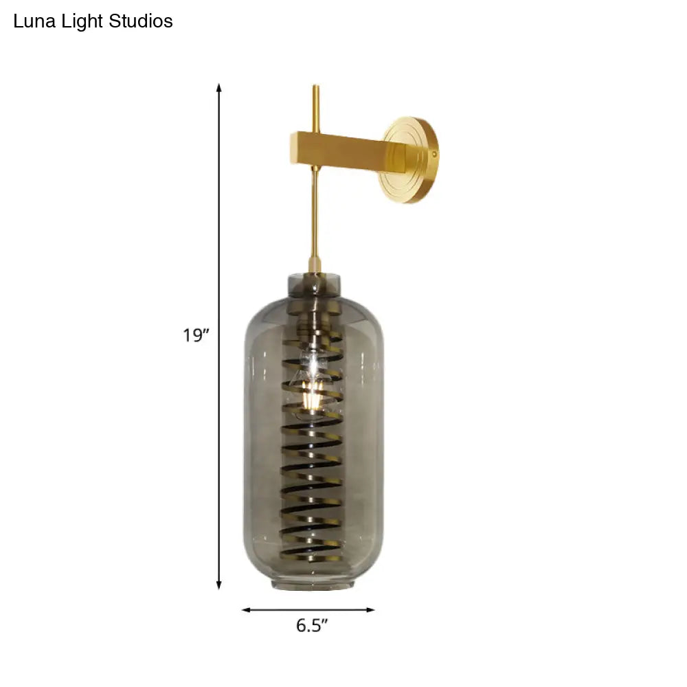 DecorBites™ Brass Mounted Smoke Gray Glass Wall Sconce Light - Post-Modern Cylinder Lamp
