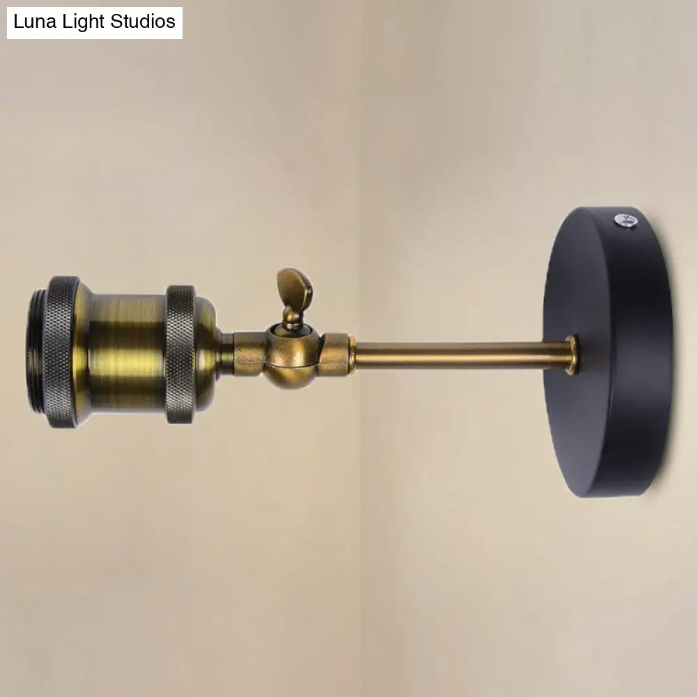 Aplique de pared de latón con bombilla desnuda - Aplique metálico industrial vintage con base giratoria para garaje