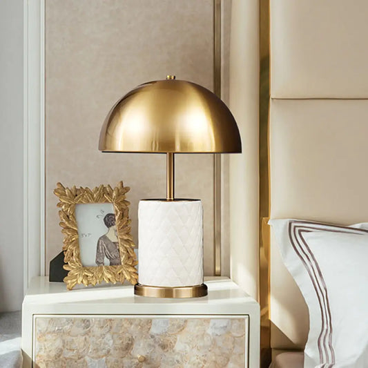 Brass Nightstand Lamp - Modern Metal Bowl Table Light for Bedroom