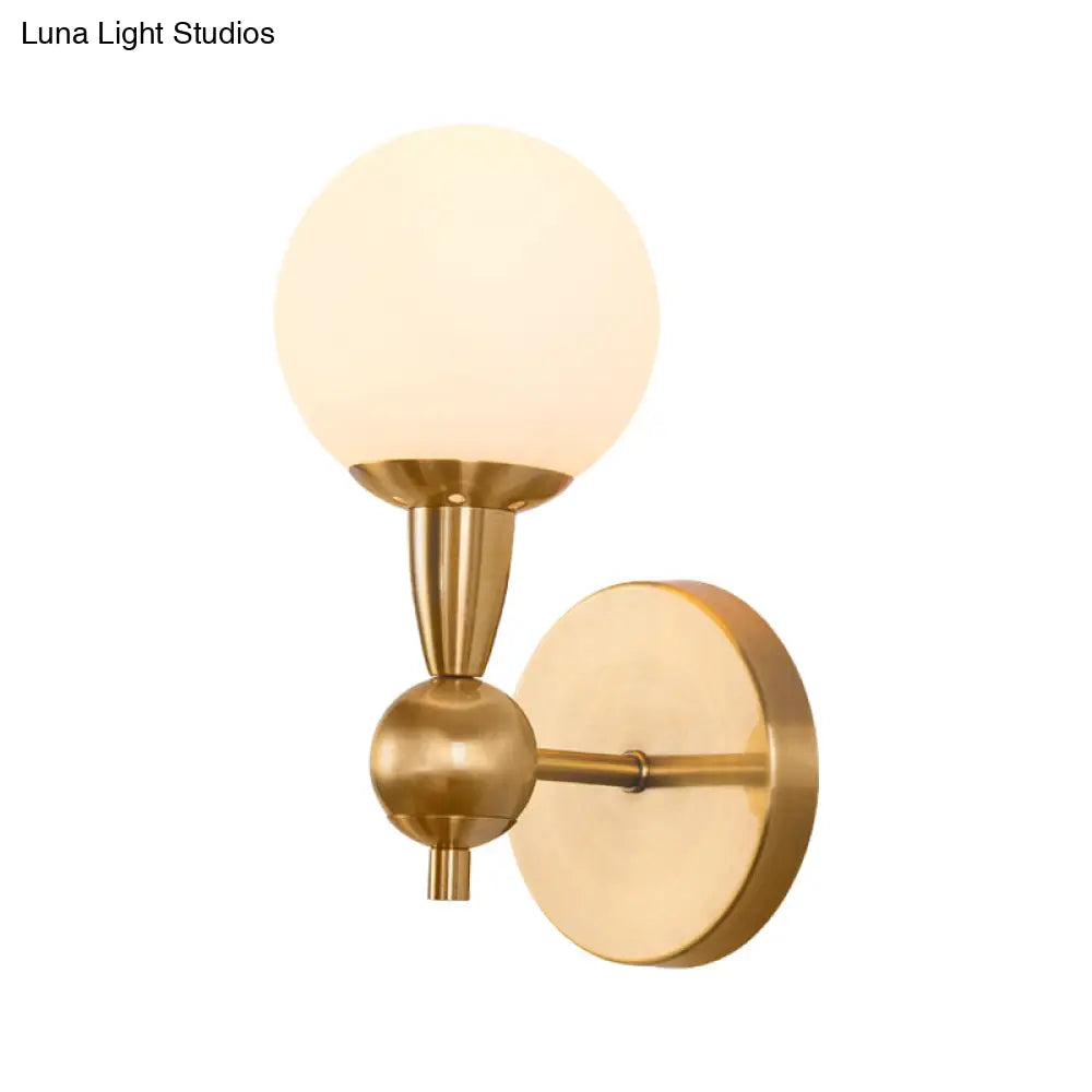 DecorBites™ Brass Orb Wall Mount Light with Opal Glass Lampshade - Mid Century Wall Lighting Idea