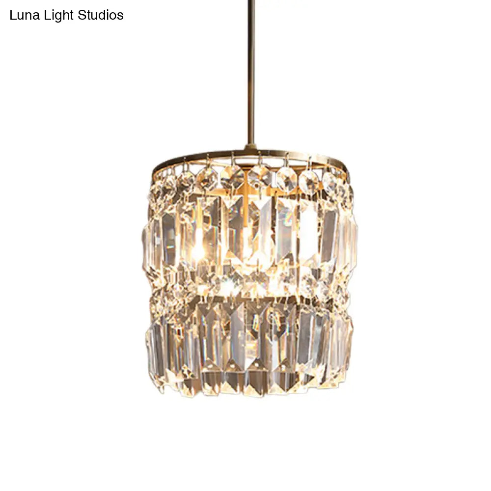 Brass Pendant Light - Modern Cylindrical Crystal Suspension Lamp