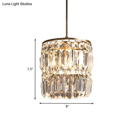 Brass Pendant Light - Modern Cylindrical Crystal Suspension Lamp