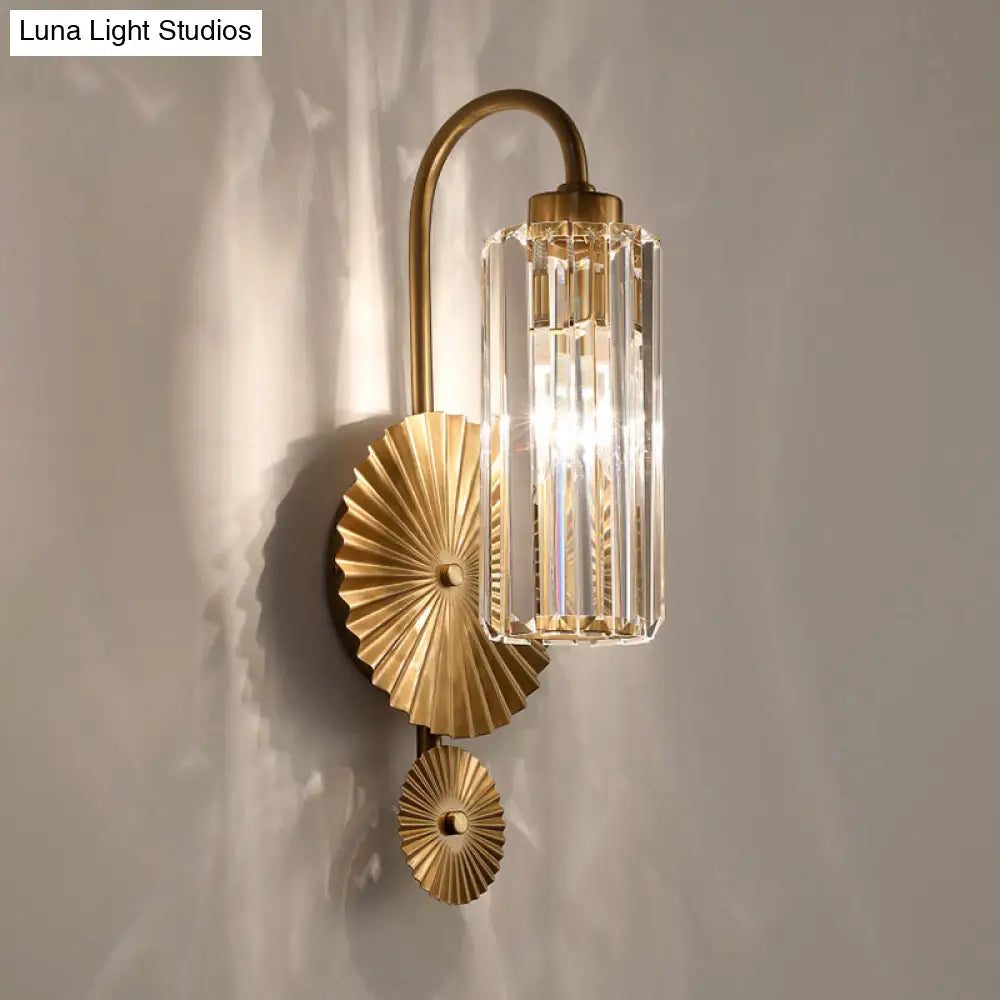 DecorBites™ DecorBites™ Brass Postmodern Wall Sconce with Prismatic Crystal - Cylindrical Foyer Lighting