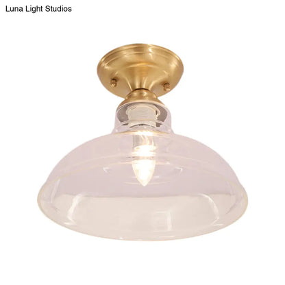 DecorBites™ DecorBites™ Brass Prismatic Glass Dome/Cone/Barn Flush Mount Light Fixture - Colonial Style, 1 Head Porch Lighting, 6"/7.5"/11" W
