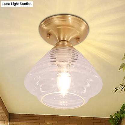 DecorBites™ DecorBites™ Brass Prismatic Glass Dome/Cone/Barn Flush Mount Light Fixture - Colonial Style, 1 Head Porch Lighting, 6"/7.5"/11" W