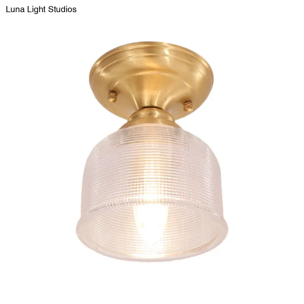 DecorBites™ DecorBites™ Brass Prismatic Glass Dome/Cone/Barn Flush Mount Light Fixture - Colonial Style, 1 Head Porch Lighting, 6"/7.5"/11" W