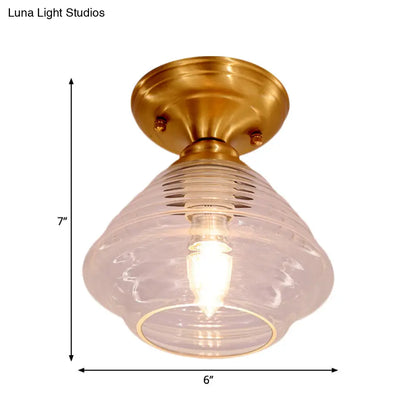 DecorBites™ DecorBites™ Brass Prismatic Glass Dome/Cone/Barn Flush Mount Light Fixture - Colonial Style, 1 Head Porch Lighting, 6"/7.5"/11" W