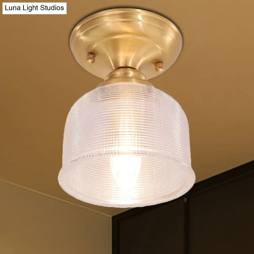 DecorBites™ DecorBites™ Brass Prismatic Glass Dome/Cone/Barn Flush Mount Light Fixture - Colonial Style, 1 Head Porch Lighting, 6"/7.5"/11" W
