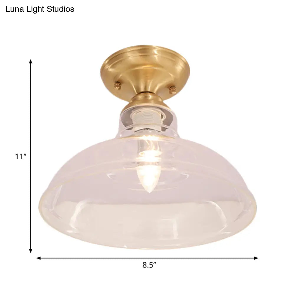 DecorBites™ DecorBites™ Brass Prismatic Glass Dome/Cone/Barn Flush Mount Light Fixture - Colonial Style, 1 Head Porch Lighting, 6"/7.5"/11" W