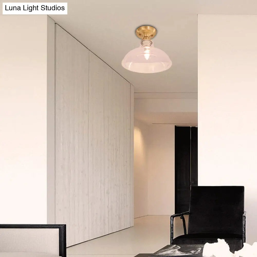 DecorBites™ DecorBites™ Brass Prismatic Glass Dome/Cone/Barn Flush Mount Light Fixture - Colonial Style, 1 Head Porch Lighting, 6"/7.5"/11" W