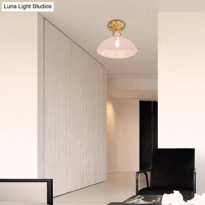 DecorBites™ DecorBites™ Brass Prismatic Glass Dome/Cone/Barn Flush Mount Light Fixture - Colonial Style, 1 Head Porch Lighting, 6"/7.5"/11" W