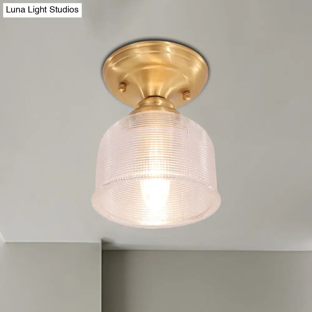 DecorBites™ DecorBites™ Brass Prismatic Glass Dome/Cone/Barn Flush Mount Light Fixture - Colonial Style, 1 Head Porch Lighting, 6"/7.5"/11" W