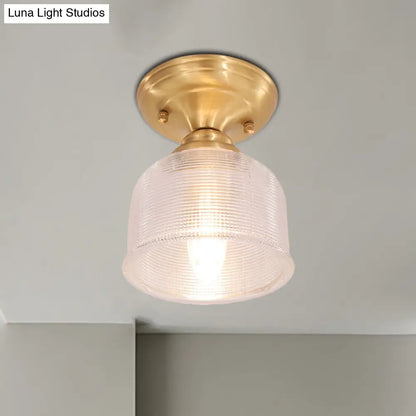 DecorBites™ DecorBites™ Brass Prismatic Glass Dome/Cone/Barn Flush Mount Light Fixture - Colonial Style, 1 Head Porch Lighting, 6"/7.5"/11" W