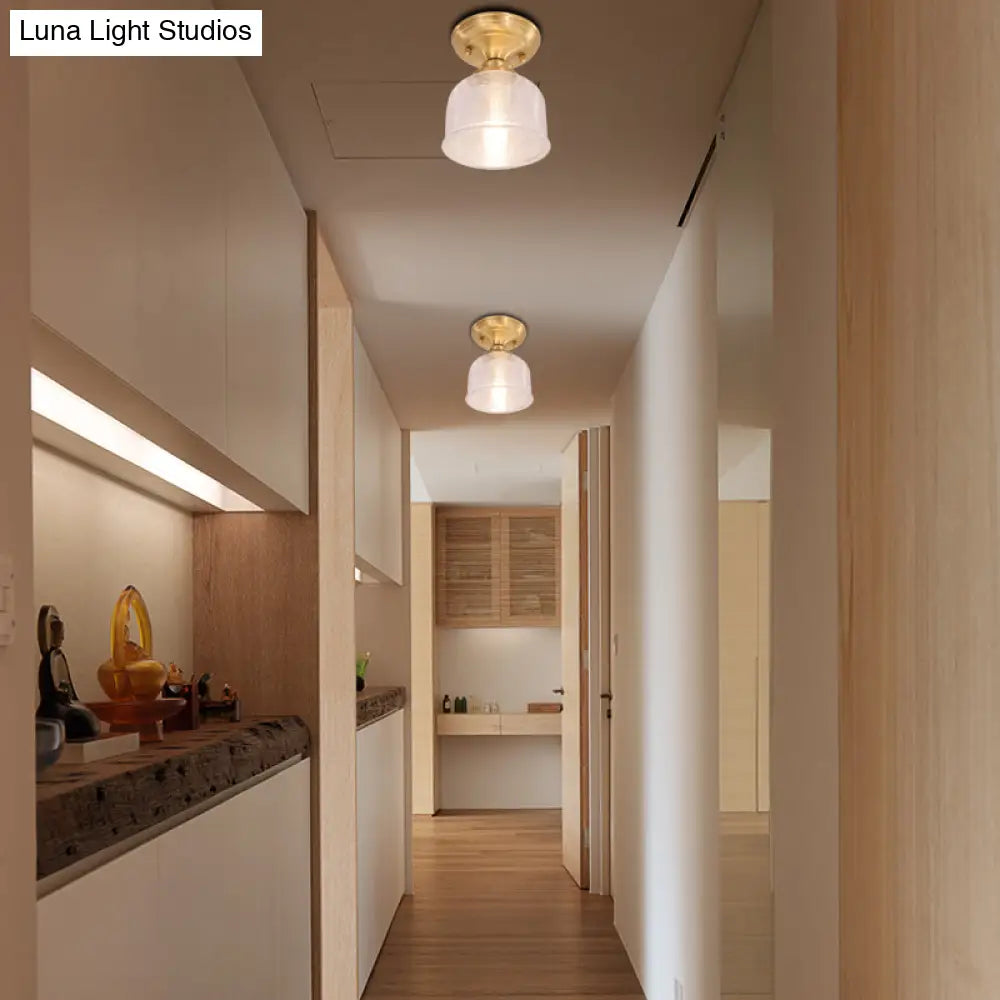 DecorBites™ DecorBites™ Brass Prismatic Glass Dome/Cone/Barn Flush Mount Light Fixture - Colonial Style, 1 Head Porch Lighting, 6"/7.5"/11" W