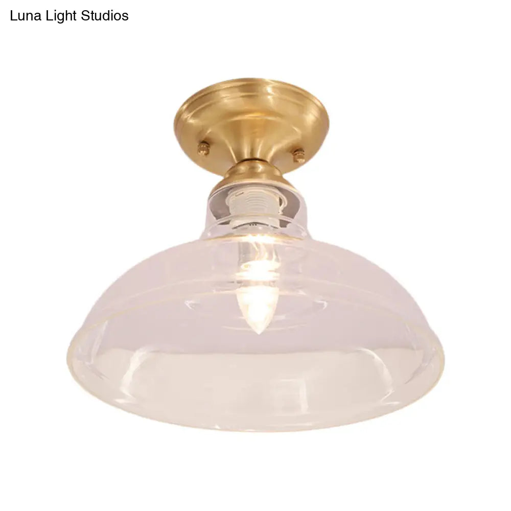 DecorBites™ DecorBites™ Brass Prismatic Glass Dome/Cone/Barn Flush Mount Light Fixture - Colonial Style, 1 Head Porch Lighting, 6"/7.5"/11" W