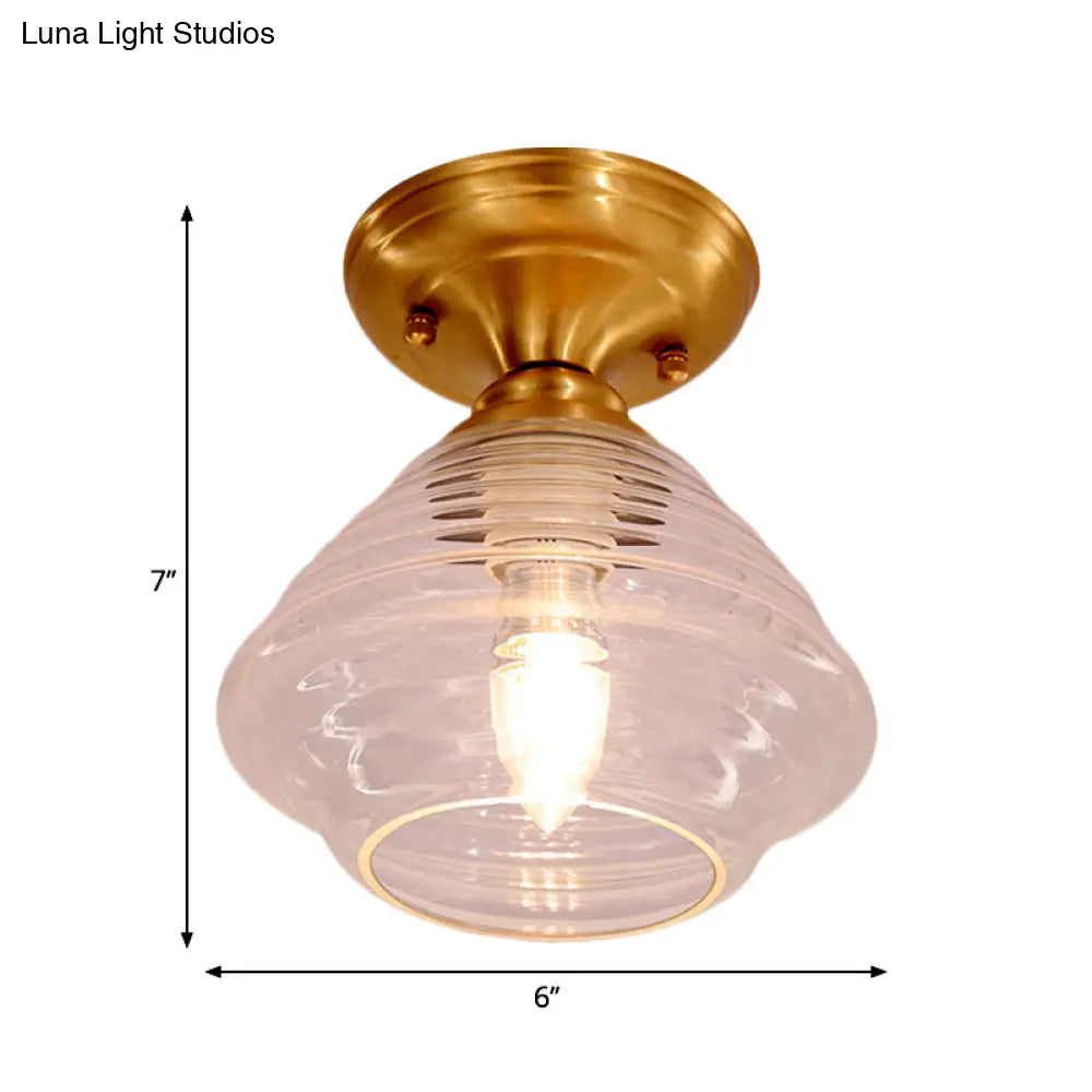 DecorBites™ DecorBites™ Brass Prismatic Glass Dome/Cone/Barn Flush Mount Light Fixture - Colonial Style, 1 Head Porch Lighting, 6"/7.5"/11" W