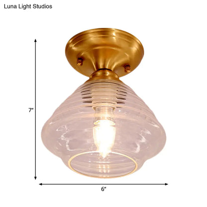 DecorBites™ DecorBites™ Brass Prismatic Glass Dome/Cone/Barn Flush Mount Light Fixture - Colonial Style, 1 Head Porch Lighting, 6"/7.5"/11" W