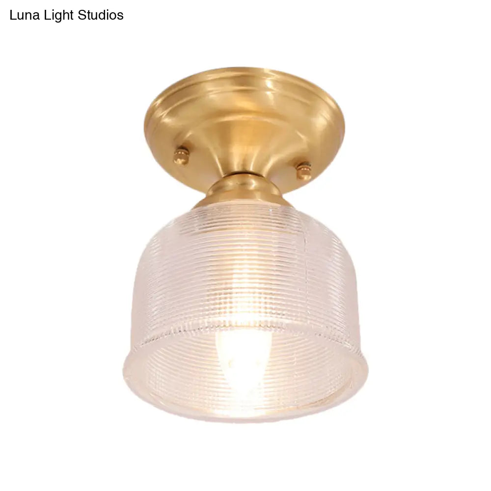DecorBites™ DecorBites™ Brass Prismatic Glass Dome/Cone/Barn Flush Mount Light Fixture - Colonial Style, 1 Head Porch Lighting, 6"/7.5"/11" W