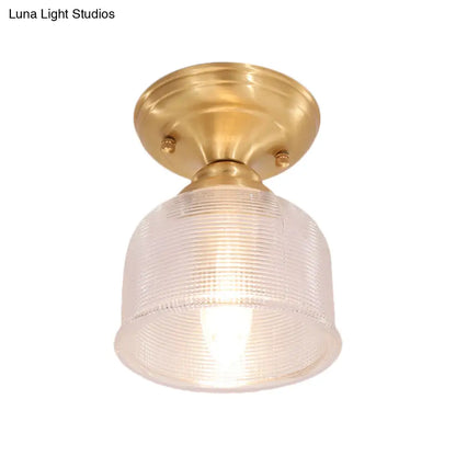 DecorBites™ DecorBites™ Brass Prismatic Glass Dome/Cone/Barn Flush Mount Light Fixture - Colonial Style, 1 Head Porch Lighting, 6"/7.5"/11" W