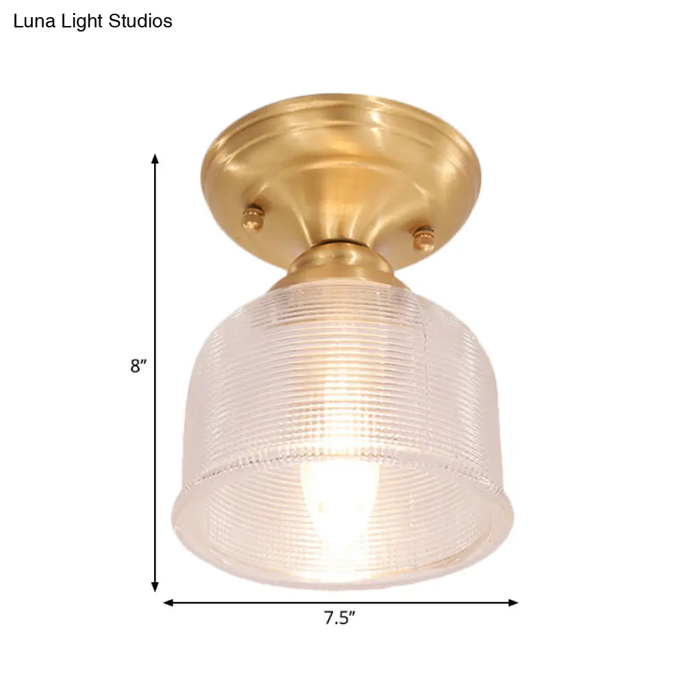 DecorBites™ DecorBites™ Brass Prismatic Glass Dome/Cone/Barn Flush Mount Light Fixture - Colonial Style, 1 Head Porch Lighting, 6"/7.5"/11" W