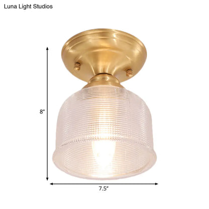 DecorBites™ DecorBites™ Brass Prismatic Glass Dome/Cone/Barn Flush Mount Light Fixture - Colonial Style, 1 Head Porch Lighting, 6"/7.5"/11" W