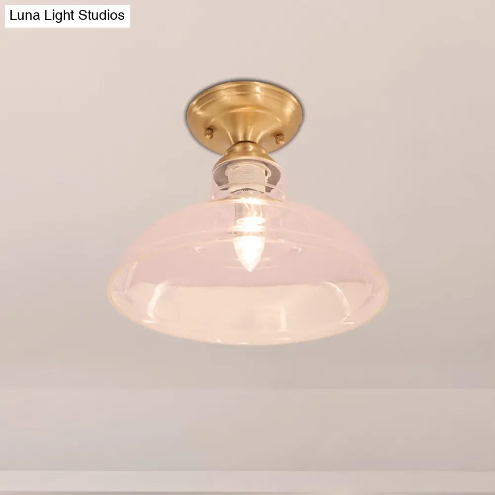 DecorBites™ DecorBites™ Brass Prismatic Glass Dome/Cone/Barn Flush Mount Light Fixture - Colonial Style, 1 Head Porch Lighting, 6"/7.5"/11" W