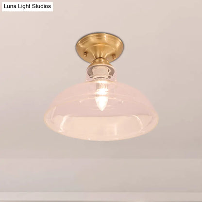 DecorBites™ DecorBites™ Brass Prismatic Glass Dome/Cone/Barn Flush Mount Light Fixture - Colonial Style, 1 Head Porch Lighting, 6"/7.5"/11" W
