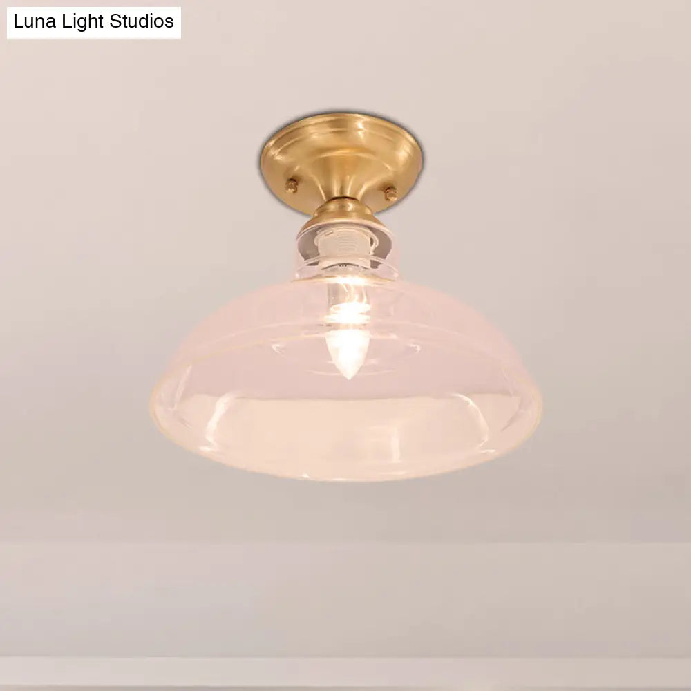 DecorBites™ DecorBites™ Brass Prismatic Glass Dome/Cone/Barn Flush Mount Light Fixture - Colonial Style, 1 Head Porch Lighting, 6"/7.5"/11" W
