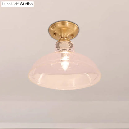 DecorBites™ DecorBites™ Brass Prismatic Glass Dome/Cone/Barn Flush Mount Light Fixture - Colonial Style, 1 Head Porch Lighting, 6"/7.5"/11" W
