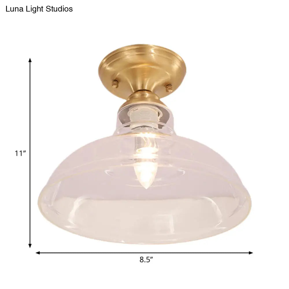 DecorBites™ DecorBites™ Brass Prismatic Glass Dome/Cone/Barn Flush Mount Light Fixture - Colonial Style, 1 Head Porch Lighting, 6"/7.5"/11" W