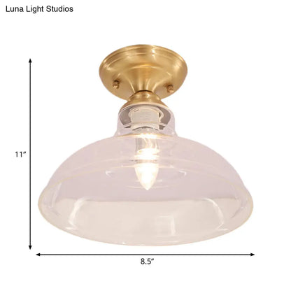 DecorBites™ DecorBites™ Brass Prismatic Glass Dome/Cone/Barn Flush Mount Light Fixture - Colonial Style, 1 Head Porch Lighting, 6"/7.5"/11" W