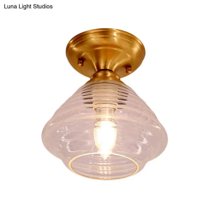 DecorBites™ DecorBites™ Brass Prismatic Glass Dome/Cone/Barn Flush Mount Light Fixture - Colonial Style, 1 Head Porch Lighting, 6"/7.5"/11" W