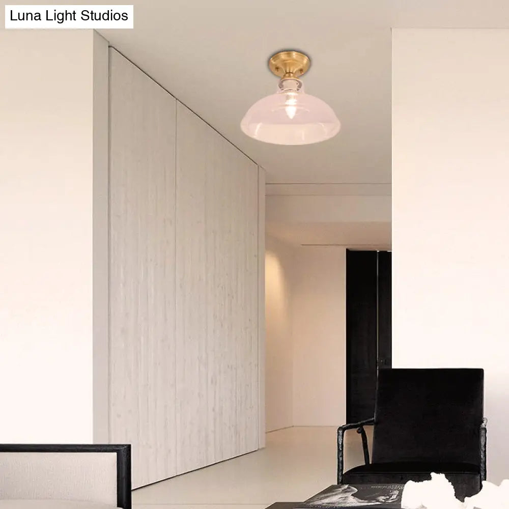 DecorBites™ DecorBites™ Brass Prismatic Glass Dome/Cone/Barn Flush Mount Light Fixture - Colonial Style, 1 Head Porch Lighting, 6"/7.5"/11" W